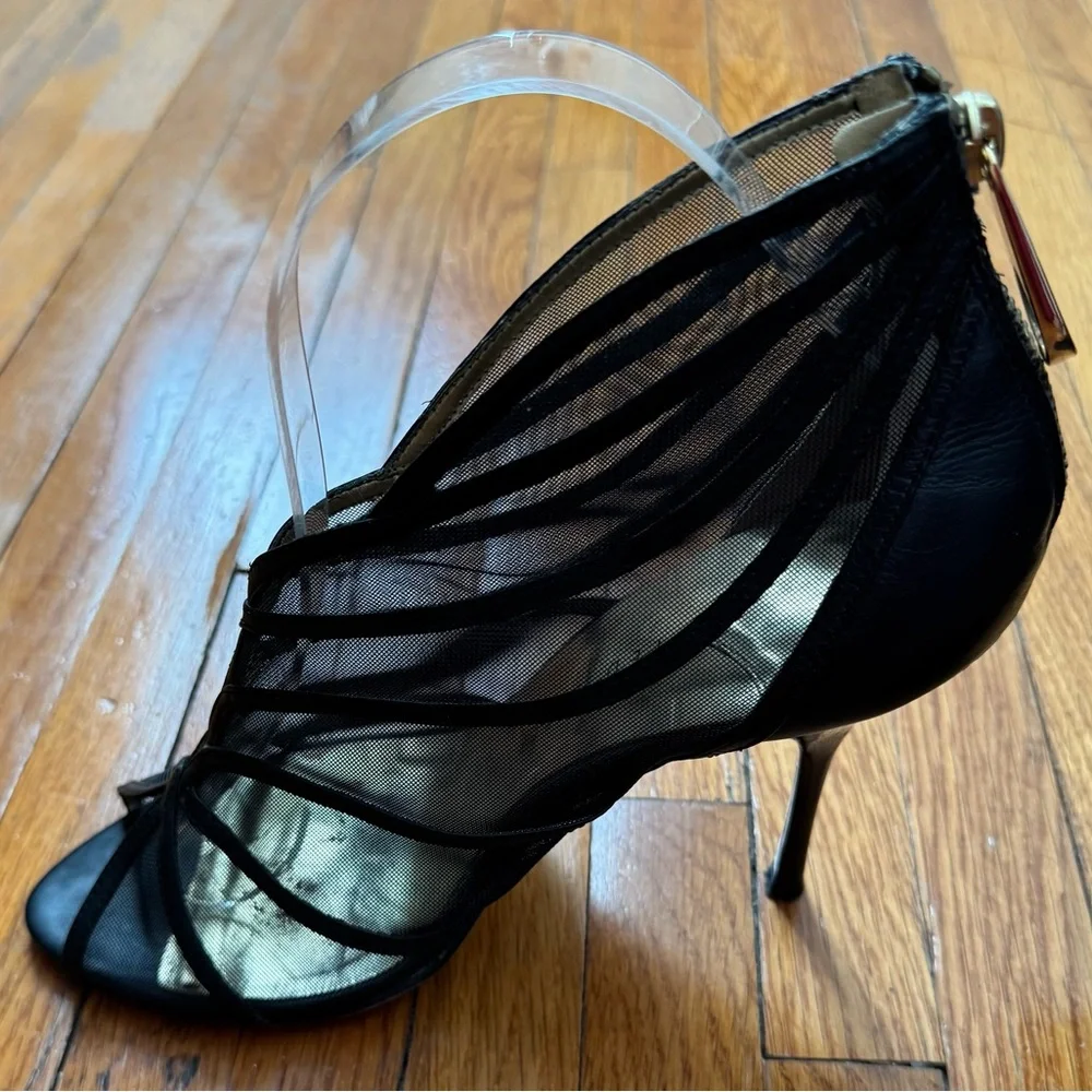 Ted Baker Taminaa Black Mesh open toe leather detailing high Heel pumps, size 7